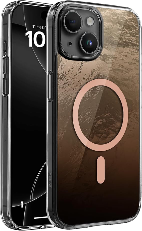 Minesk iPhone 15 için ShineMag Serisi MagSafe ile Uyumlu Göz Alıcı ve Şık Metalize Arka Tasarım Yüksek Kalite Materyal Premium Hybrid Kılıf Kapak (Desert, 15)