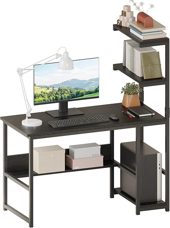 43 Inch Corner Computer Desk with Reversible Storage Shelves Black