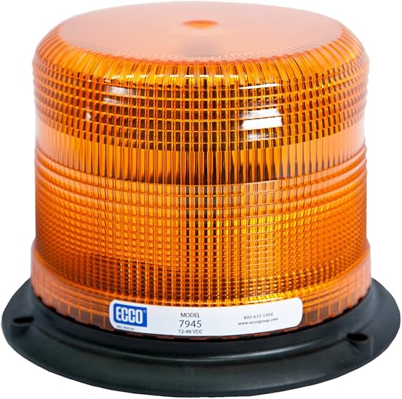 ECCO 7945A LED Beacon 6.5 Inch Amber Warning Light High-Intensity LED Strobe, 3 Bolt Mount, 12-48V, 11 Flash Patterns, Industrial Vehicle Applications Tractor Forklift Excavator,