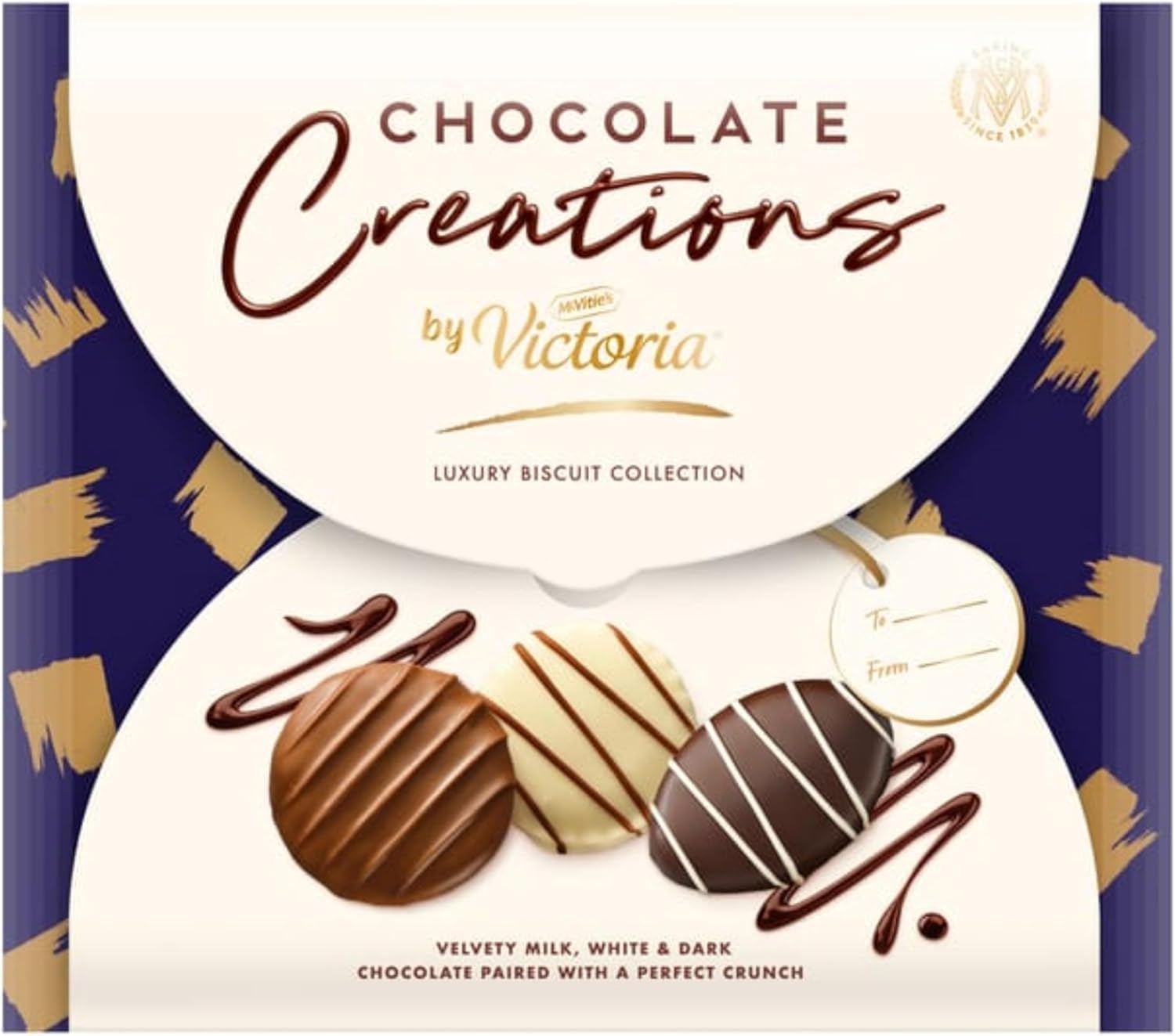 Katsy Style Victoria Chocolate Creations - Luxury Biscuit Collection, Assorted Milk, Dark and White Chocolate Biscuits, 307g Pack, Gift Box for Sharing, Tea Time Snacks, Sweet Treat Assortment
