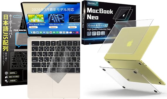 MacBook Neo 13 inch 2026 Keyboard Cover Japanese JIS Layout Matte Black + Case Clear Matte Texture New Ultra Thin Cover