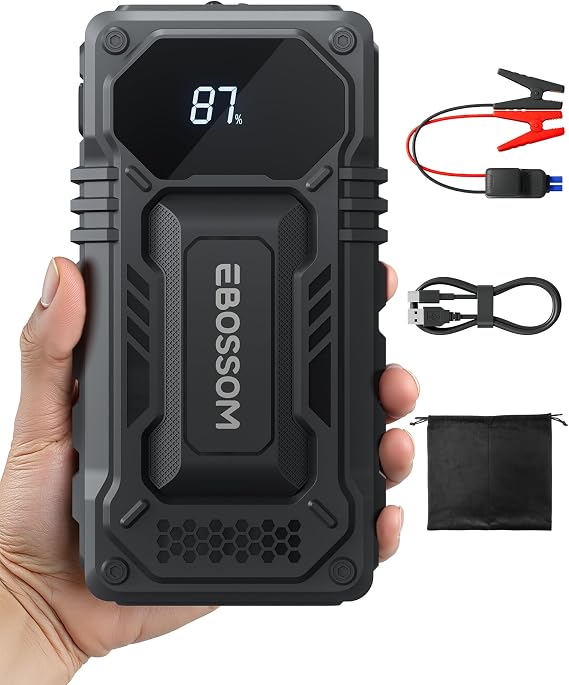 Car Battery Jump Starter, Battery Jump Box, Vehicle Jump Booster with Smart Jumper Cables,LED Light Emergency Car Kits for Vehicles,Arrancador Ae Bateria