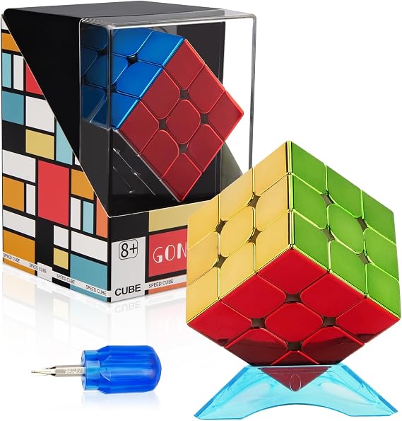 GONINO Magnetic Speed Cube 3x3, Metallic Mirror Cube Stickerless Puzzle