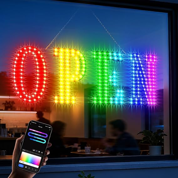 OPEN Sign for Business, 30" x 10" LED Open Sign with 16 Million Colors, APP & Remote Control, Timer, 44 Flashing Modes, Adjustable Brightness & Speed, for Storefront Window or Glass Door