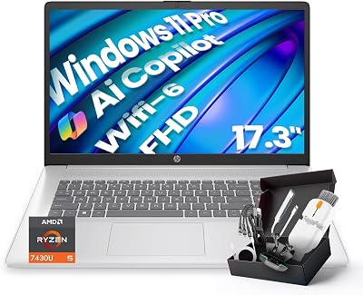 HP 2025 17 inch FHD Business laptops, Powerful AMD Ryzen 5 7430U 6 cores, Windows Copilot, Wi-Fi 6, Numeric Keyboard, Windows 11 Pro, SXK Accessories 32GB RAM, 1TB SSD