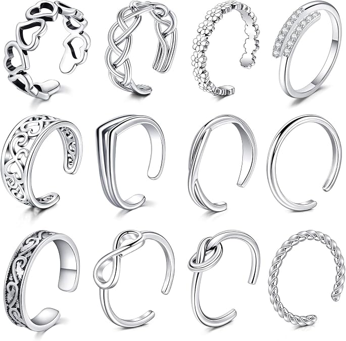 Mayhoop 12Pcs Open Toe Rings Adjustable Toe Band Ring Set Finger Foot Jewelry for Women Men