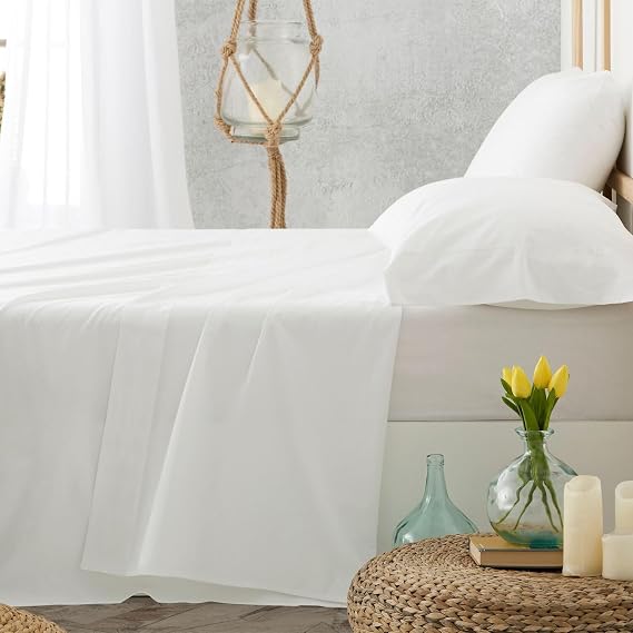 Burrito Blanco Catering Sheets | 180 cm Bed Sheets | Double Bed Sheets | Cotton Bedding | Easy Iron | White | Available in More Sizes and Colours
