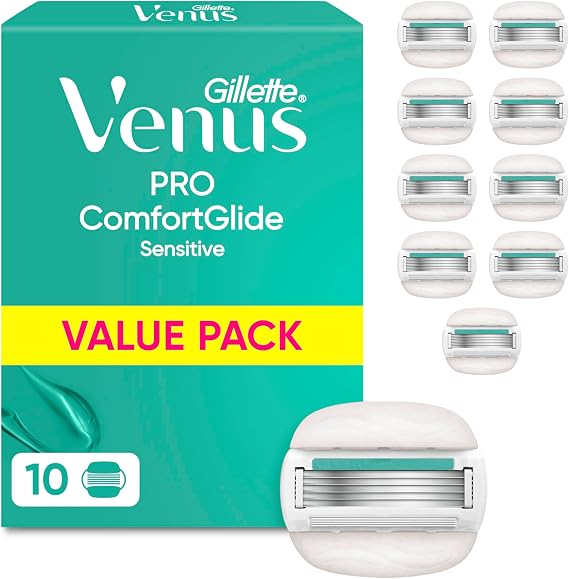 Gillette Venus ComfortGlide Sensitive 10 Razor Blades for Women - 5 Blade Refills for Sensitive Skin, Ladies Razor Heads