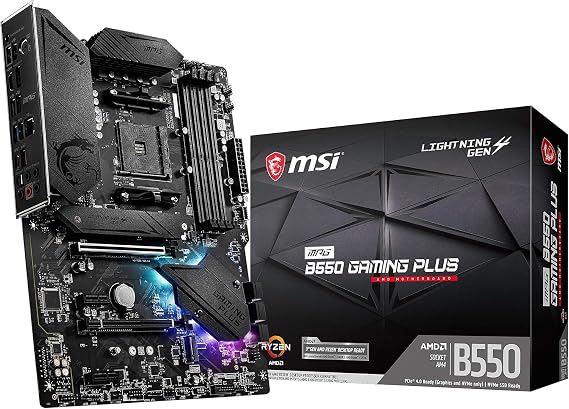 MSI MPG B550 Gaming Plus Gaming Motherboard (AMD Ryzen 5000, AM4, DDR4, PCIe 4.0, SATA 6Gb/s, M.2, USB 3.2 Gen 2, HDMI/DP, ATX)