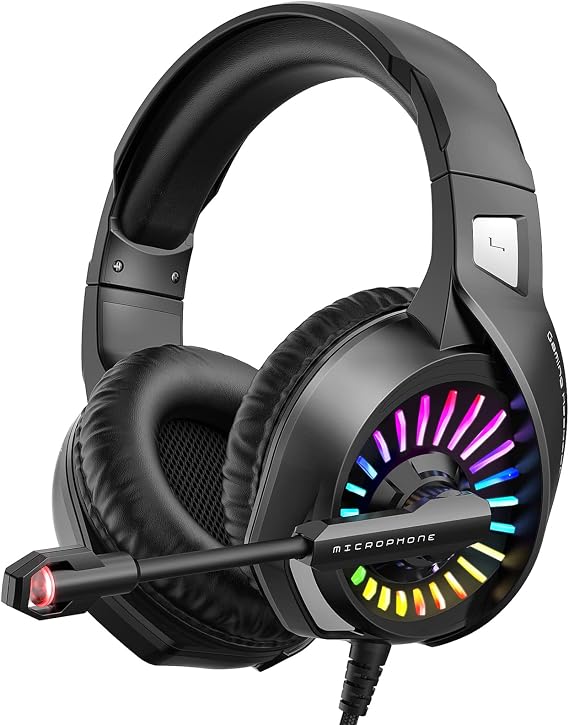 Gaming Headset with Mic PS4 Headset Xbox One Headset with RGB Light Wired PC Headset 7.1 Stereo Surround Sound Over Ear Headphones for PC, PS4, Xbox One, Laptop
