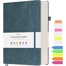 Lined Journal Notebook, Large A5 Hardcover Leather Journal, 312 Numbered Pages Work Notebook, 100gsm No Bleed Paper, College Ruled Notebook for Women Men School Office, Grey Blue
