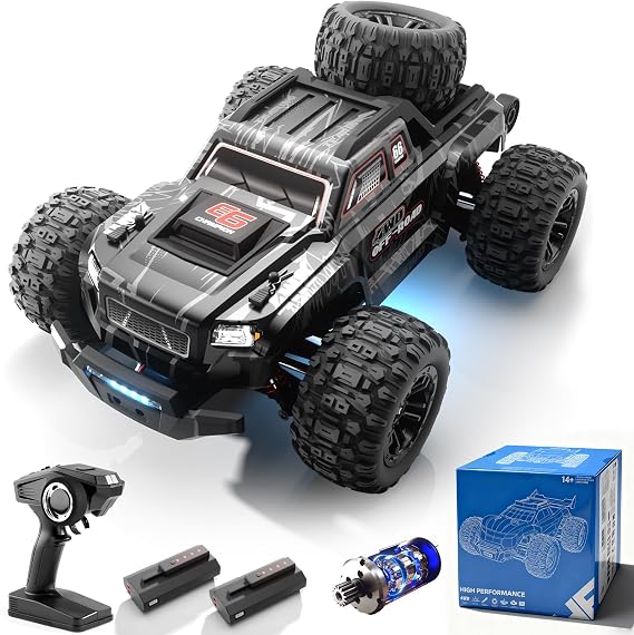 RC Car, 1:16 Brushless Remote Control Car, 55KM/H High Speed RC Truck, 4WD All Terrain Remote Control Monster Truck, Waterproof Crawler, 2.4GHz, 2 Batteries, Spare Tire