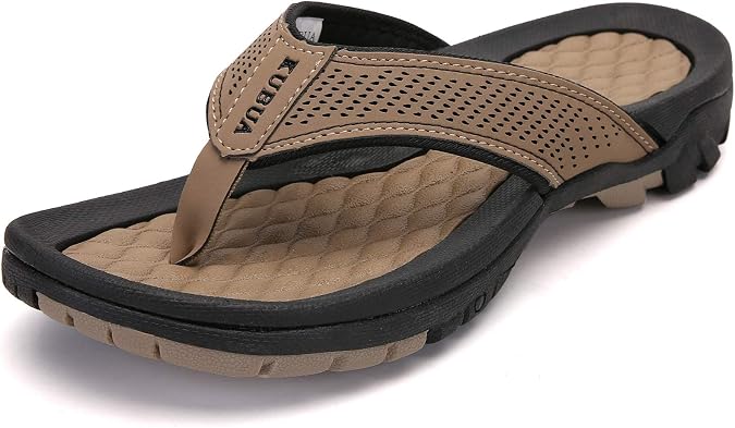 KUBUA Mens Flip Flops Outdoor Water Sandals Athletic Thong Beach Shoes