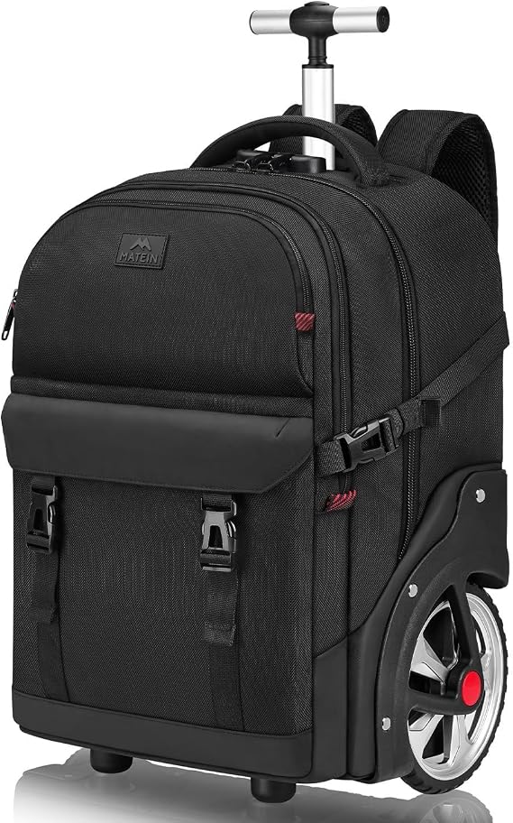 MATEIN Rolling Backpack for Men, Large Travel Backpack with Wheels, Black