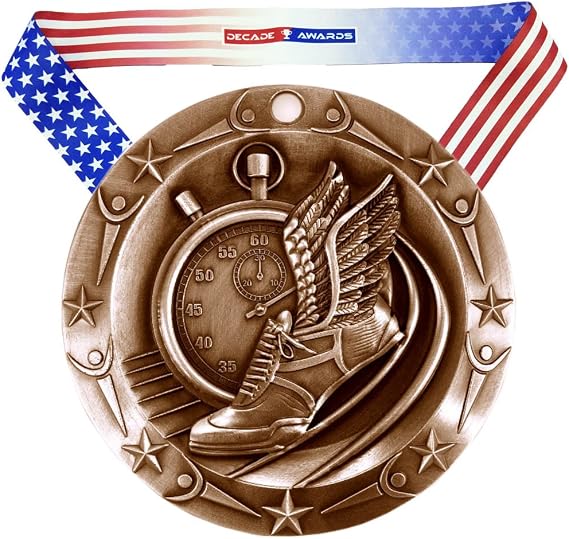 Decade Awards Track World Class Medal - 3 Inch Wide Medallion with Stars and Stripes American Flag V Neck Ribbon