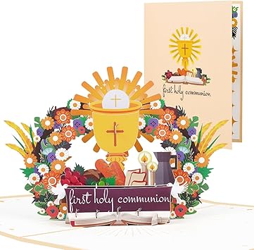 First Holy Communion Card, Religious Communion Pop Up Card, for Girls and Boys, Spiritual, Baptism, Holy Communion, Includes Envelope.