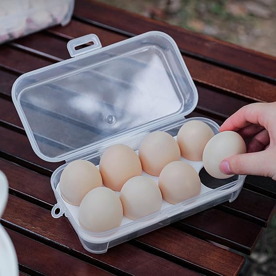 Egg Storage Box 8 Grid Portable Egg Tray Shockproof Leakproof Egg Holder Container for Refrigerator Camping Picnic Hiking, Plastic Egg Storage Box Case, White