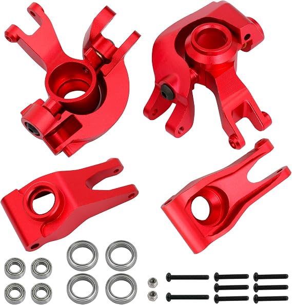Aluminum Alloy Front Steering Block&Caster Block Rear Hub with Ball Bearings Upgrade Parts for 1/10 Arrma Senton Granite Typhon BigRock Vorteks 3S,Replace AR330469 AR330442 AR330467 (Red)