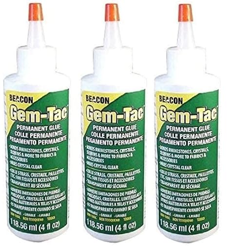 BEACON Gem-Tac Premium Quality Adhesive for Securely Bonding Rhinestones and Gems - Water-Based, UVA Resistant, 4-Ounce, 3-Pack