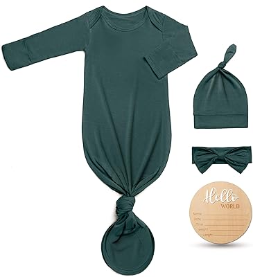 Hello World Newborn Outfit Knotted Gown 0-3 Months, Baby Girl Boy Coming Home Sleeper with Sign