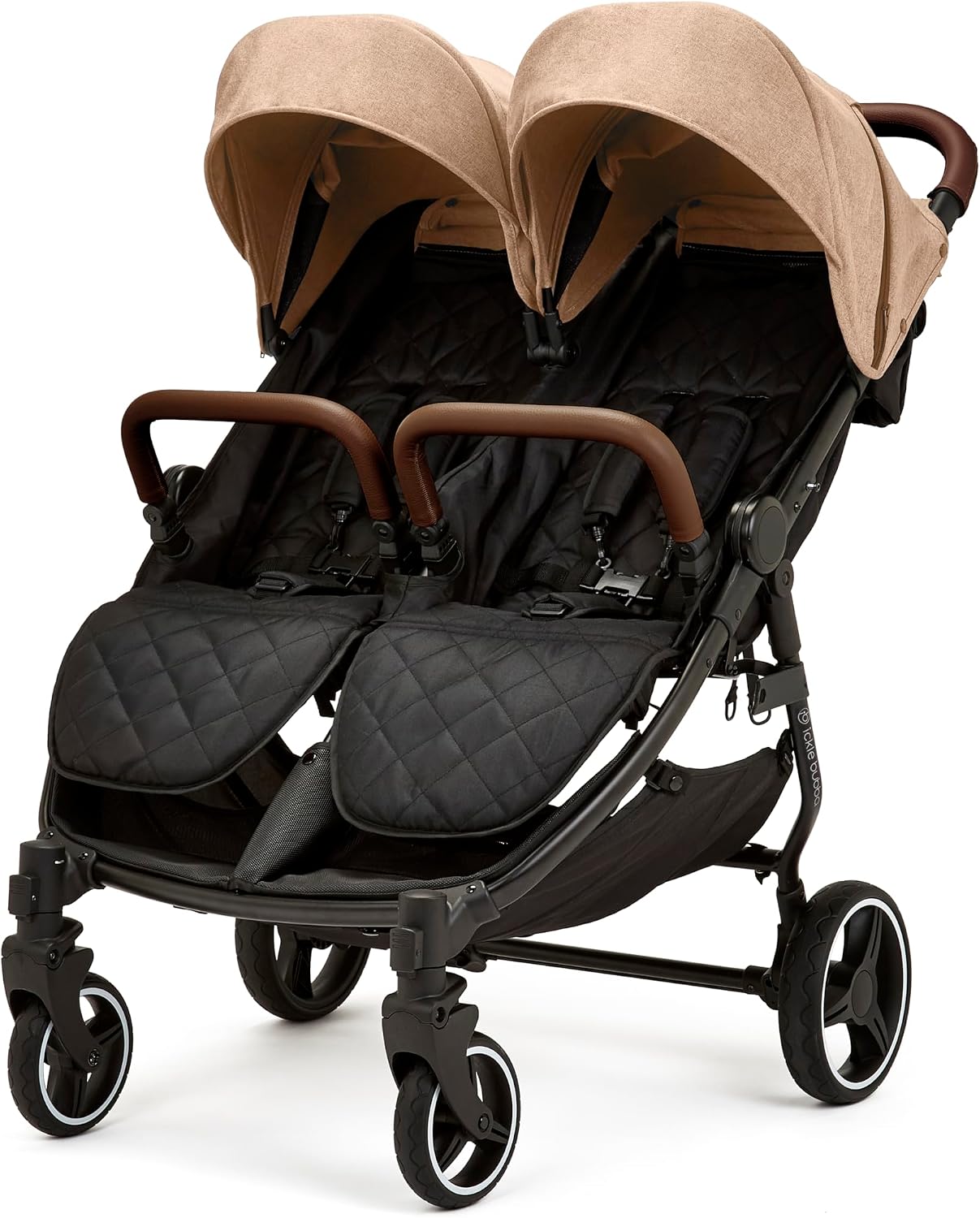 Ickle Bubba Venus Double Stroller – Compact, Lightweight Foldable Twin Pushchair for Twins or Siblings, Suitable from Birth to 15kg Approx. 3 Years Biscuit