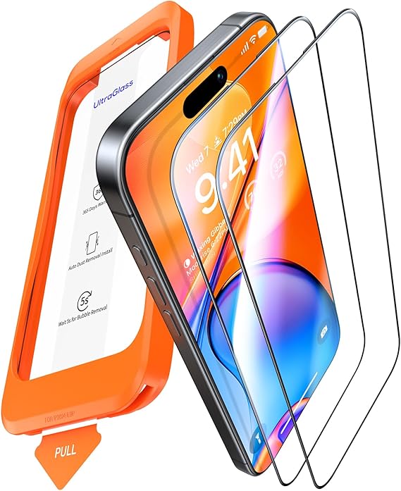 UltraGlass Top 9H+ Armor for iPhone 15 Pro Screen Protector Glass, 2 Pack