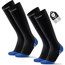 Compression Socks for Men Women, 2 Pairs Flight Socks with Cushioned Sole & Reinforced Toe, Knee High Sock for Running, Travel, Long Flights, Pregnancy