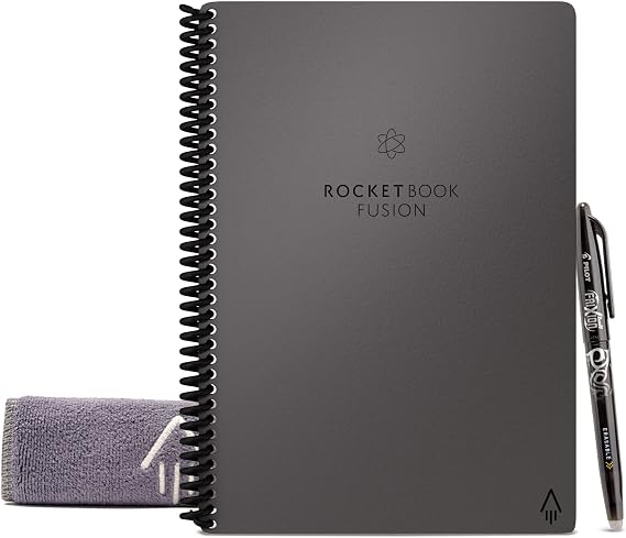 Rocketbook Fusion Smart Reusable Executive-Size Notebook, 6" x 8-4/5", 7-Subject, 21 Sheets, Gray