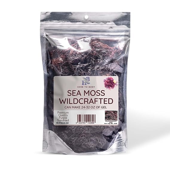 Herb To Body Purple Sea Moss 4oz, Purple Sea Moss, Gold, 100% Wildcrafted from Saint Lucia Raw and Dried, Vegan Superfood with 90+ Minerals, Non-GMO