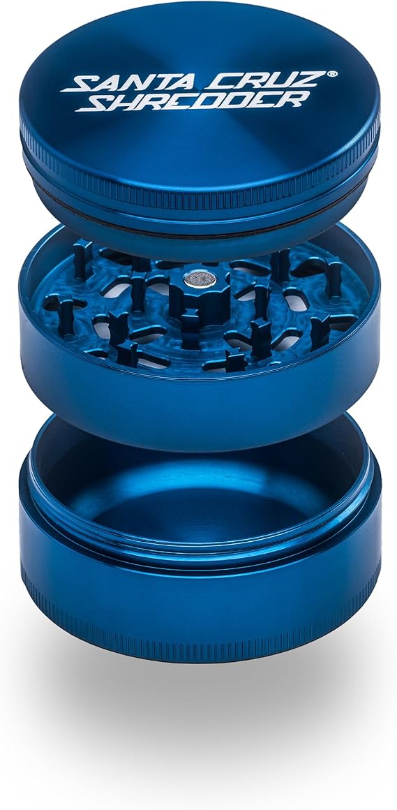 Santa Cruz Shredder Metal Herb Grinder Knurled Top for Stronger Grip 3-Piece Large 2.7" (Blue)