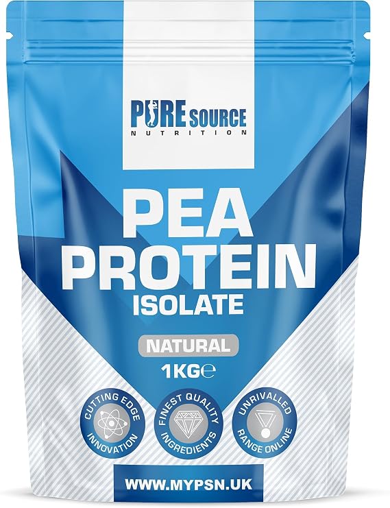 Pure Source Nutrition 100% Vegan Pea Protein Isolate 1000g 1Kg Natural Unflavoured Vegetarian Protein Powder Shake for Superfood Supergreens Dairy Free Shakes by PSN