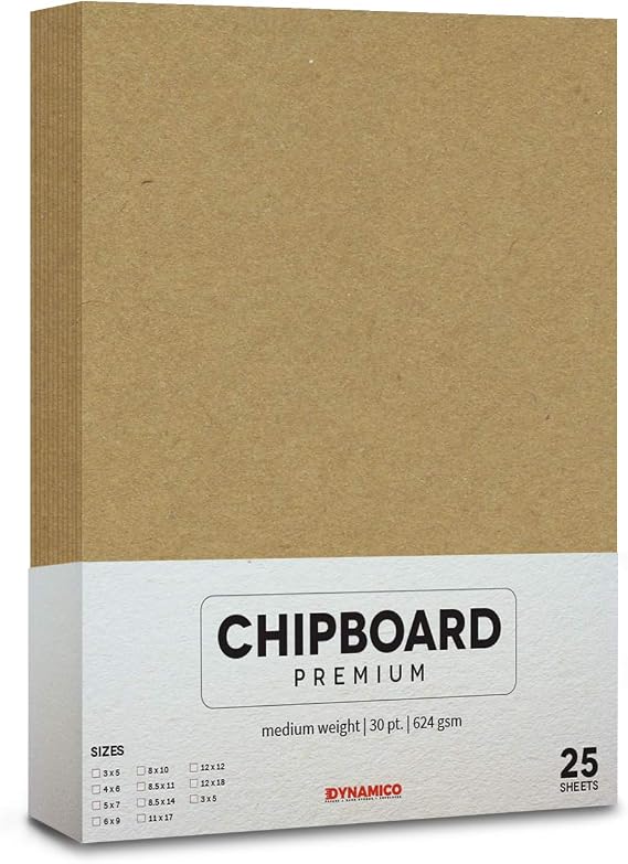 25 Sheets of Chipboard, 30pt (Point) Medium Weight Cardboard .030 Caliper Thickness, Craft and Packing, Brown Kraft Paper Board (3 x 5)