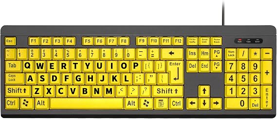 Large Print Computer Keyboard, Wired USB High Contrast Keyboard, Oversized Big Letters Keyboard for Visually Impaired Low Vision Individuals, Seniors, Students, Computer Beginners