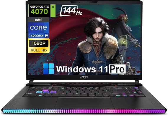 MSI Raider GE68HX 16-inch Gaming Laptop - Intel i9-14900HX (Up to 5.8GHz) 32GB DDR5 RAM, 1TB SSD GeForce RTX 4070 16" FHD+ IPS 144Hz Backlit KB Wi-Fi 7 Thunderbolt4 Win 11 Pro