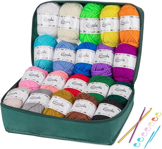 ilauke Wool for Crocheting Knitting 20 Colours x 30 g Acrylic Crochet