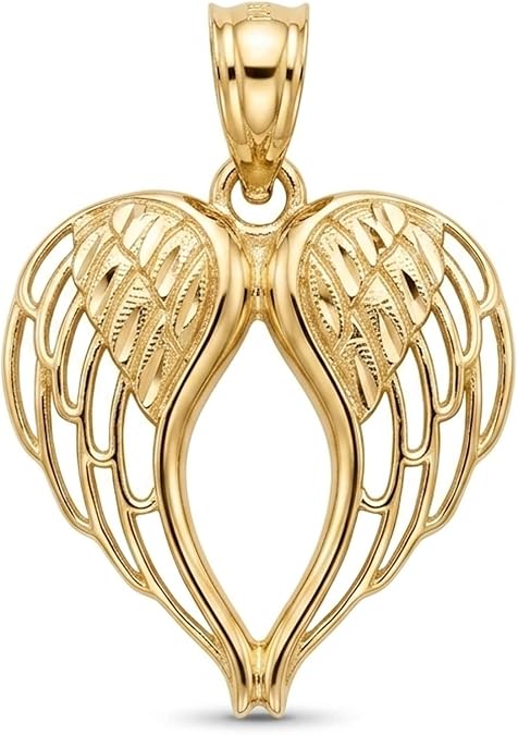 Gold Angel Wings Charm - 10 Karat Solid Gold - Angel Wing Pendant