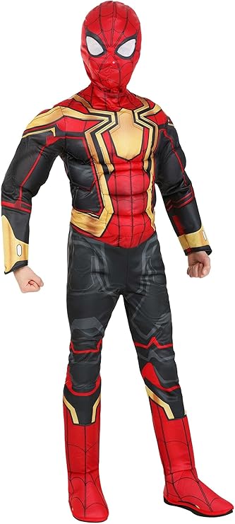 Marvel Integrated Spider-Man Official Youth Halloween Costume - Premium Quality Padded Jumpsuit with Pull On Fabric Mask