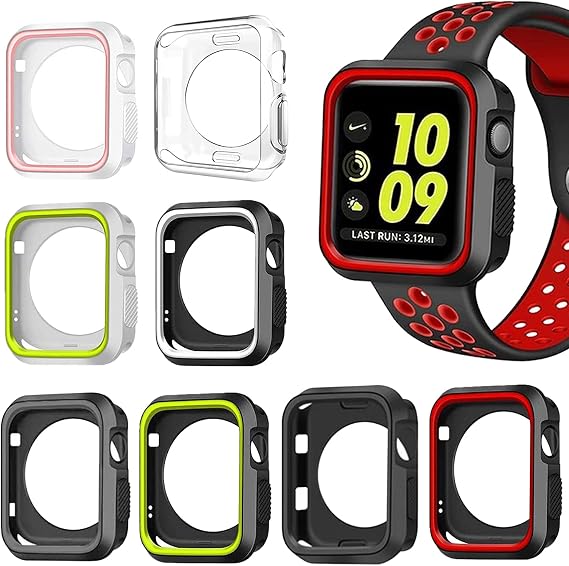 Compatible with Apple Watch SE Series 6 Series 5 Series 4 44mm 40mm Case 8 Pack Silicone Bumper Resistant Waterproof Proof Impact Resistant Protective for Apple Watch Case 44mm 40mm (8 Pack, 40mm)