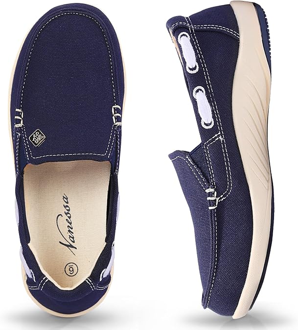 Womens Slip On Shoes - Canvas Casual Loafers Shoes with Arch Support | Orthopedic Low Top Sneakers for Plantar Fasciitis, Non Slip Rubber Outsole, Comfortable for Daily, Shopping, Walking