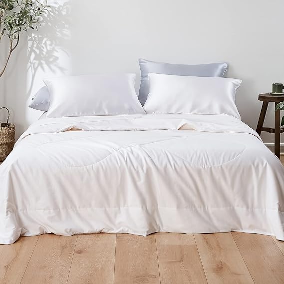 Mommesilk Mulberry Silk Comforter/Duvet/Quilt, 100% Pure Long Strand Silk Filling and Royal Cotton Cover, Soft Breathable, Silk Weight 1.5kg Queen Size 87x90 Inch, All Seasons