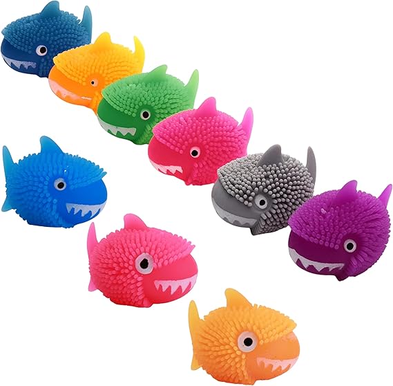Shark Toy - Pack of 48 - 1.75 inch Puffer Toys - Stress Relief Toy, Fidget Toys Bulk - 6 Colors - Mini Sharks Squishes for Kids and Novelty Gift - Teacher Treasure Classroom Prize