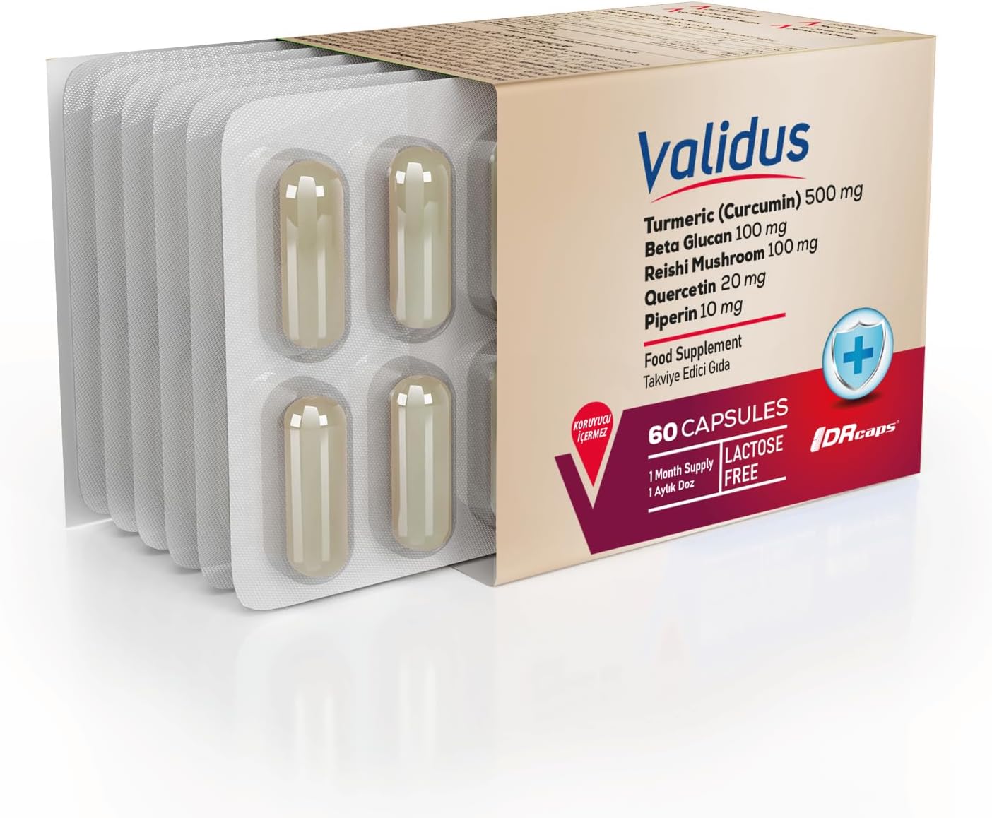 Validus Curcumin 500 mg  Piperin  Inula Henelium  Astragalus  Quercetin  Reishi  Moringa 60 Capsules