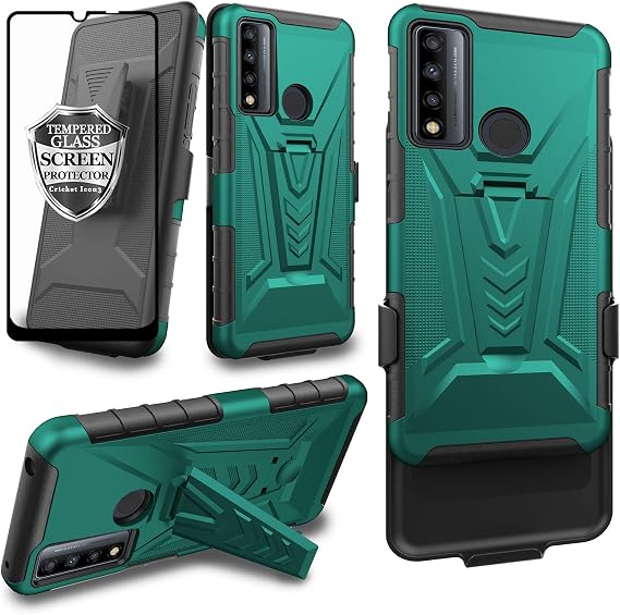 Ailiber Case for TCL 4X 5G(T601DL), Alcatel TCL 20A 5G (T768S) Case Holster with Screen Protector, Swivel Belt Clip Holster with Kickstand, Heavy Duty Full Body Shockproof Phone Cover for TCL 4X-Green