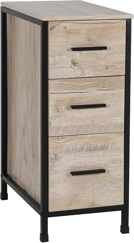 eclife 12" Bathroom Vanity Side Cabinet Floor Freestanding Cabinet W/3 Drawers & Metal Frame, Space Saver Storage Organizer for Bathroom (Oak)