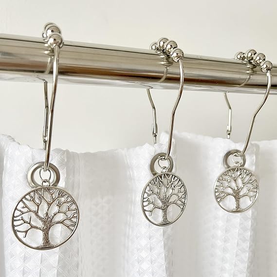 Tree of Life Shower Curtain Hooks Set of 12, Rust Proof Shower Curtain Rings for Bathroom, Metal Decorative Shower Curtain Hangers Bathroom Accessories