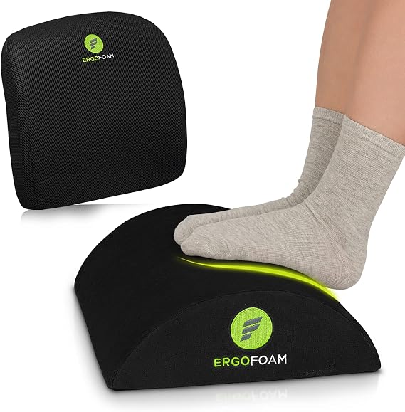 ErgoFoam Regular Foot Rest (Velvet, Black) and Lumbar Support Pillow Bundle