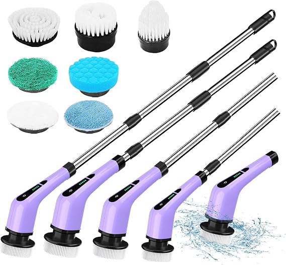 Electric Spin Scrubber, Cordless Bathroom Scrubber with Long Handle, Shower Scrubber for Cleaning with 7 Brush Heads, Power Scrubber Suitable for Cleaning Bathroom, Floor, Glass, Wall, Window
