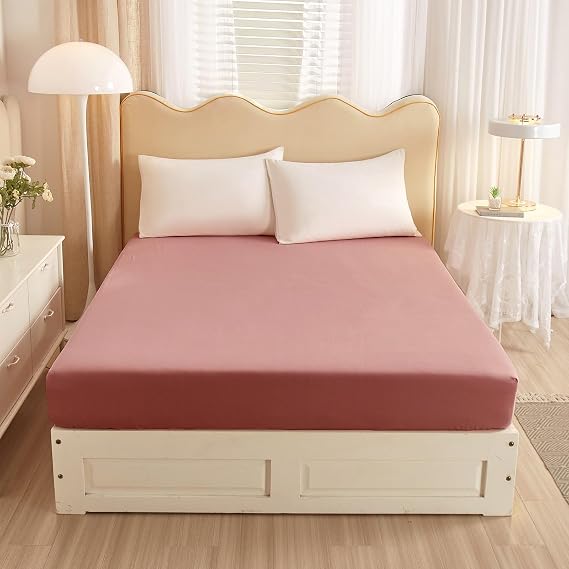 VM VOUGEMARKET Twin Fitted Sheet Only,100% Cotton Blush Pink Bottom Sheet with 15" Deep Pocket,Comfortable and Breathable Mattress Cover for Girls Women