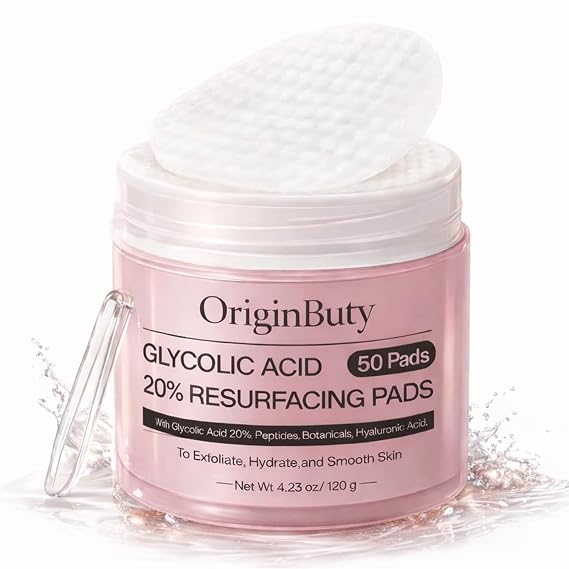 Glycolic Acid 20% Resurfacing Pads (50 Count), Exfoliating Peel Pads for Face, Skin Pore Resurfacing & Radiance, Exfoliating Toner Facial Pads with Oil, Salicylic Acid & Vitamins E, B3, B5
