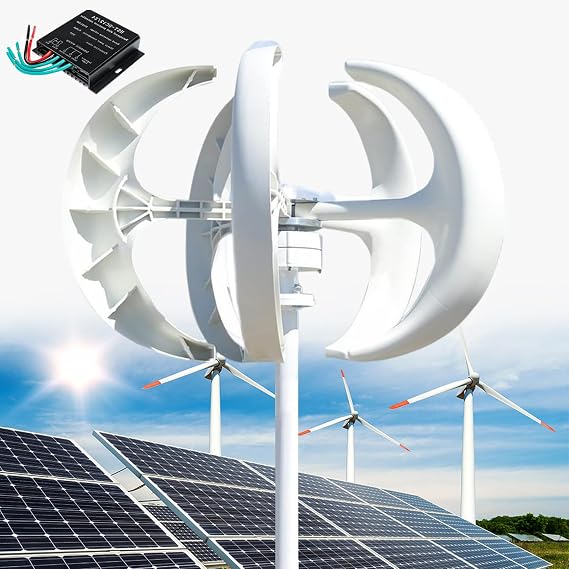 12000W Wind Turbine,12V 24V 48V 110V 220V 5 Blade Wind Vertical Generator,3 Phase AC Permanent Magnet Generator Wind Turbine Kit, with Controller, for Home/Terrace/Chalet/Motor Home,White220V
